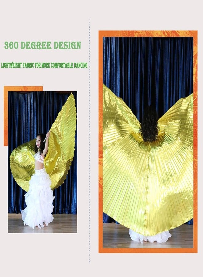 Nimiman Belly Dance Isis Wings for Halloween Christmas Decorations Belly Dance Costume Wing with Sticks (Gold) - Image 3